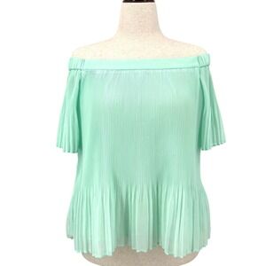DO+BE COLLECTION Mint Green Pleated Off Shoulder Chiffon Swing Top Women's Small